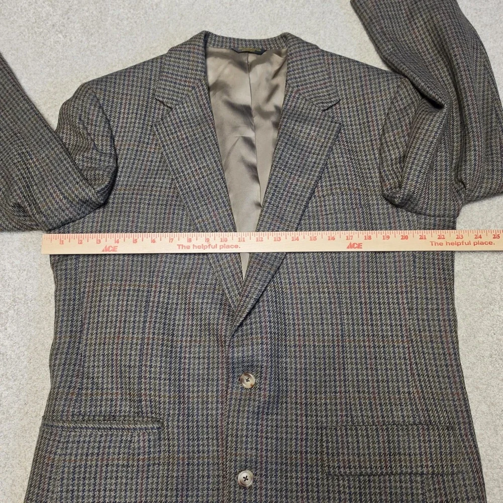 Paul Stuart Wool Tweed Sport Coat Blazer 46L Houndstooth Overcheck‎ USA Vintage